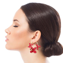 Load image into Gallery viewer, Red Metal Flower Hoops

