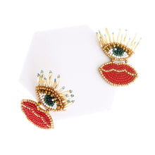 Load image into Gallery viewer, Embroidered Lips and Eyes Earrings
