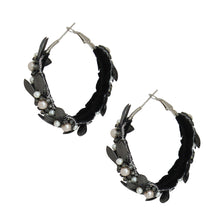 Load image into Gallery viewer, Pearl and Black Leaf Hoop Earrings
