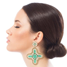 Load image into Gallery viewer, Sea Green and Gold Beaded Earrings
