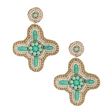Load image into Gallery viewer, Sea Green and Gold Beaded Earrings
