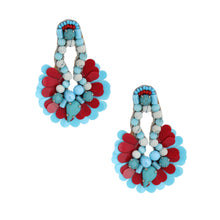 Load image into Gallery viewer, Blue Beaded Sequin Fan Tassel Earrings

