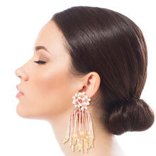Load image into Gallery viewer, Blush Flower Beaded Tassel Earrings
