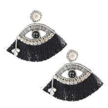Load image into Gallery viewer, Black Tassel Rhinestone Eye Earrings
