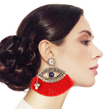 Load image into Gallery viewer, Red Tassel Rhinestone Eye Earrings
