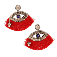 Load image into Gallery viewer, Red Tassel Rhinestone Eye Earrings
