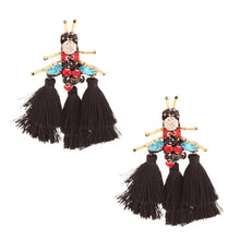 Load image into Gallery viewer, Rhinestone and Tassel Black Bee Earrings

