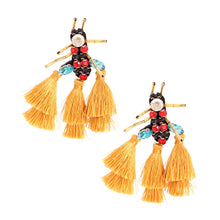 Load image into Gallery viewer, Rhinestone and Tassel Mustard Bee Earrings
