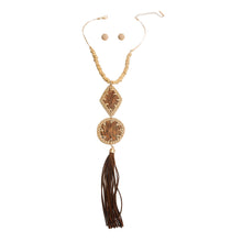 Load image into Gallery viewer, Brown Woven Wood Tassel Pendant Set

