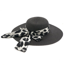 Load image into Gallery viewer, Black Leopard Bow Floppy Hat
