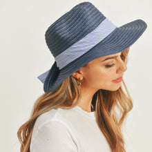 Load image into Gallery viewer, Navy Striped Bow Fedora Hat
