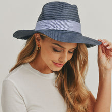 Load image into Gallery viewer, Navy Striped Bow Fedora Hat
