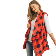 Load image into Gallery viewer, Red Buffalo Plaid Faux Fur Vest
