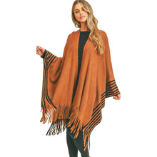 Load image into Gallery viewer, Brown Stripe Fringe Ruana
