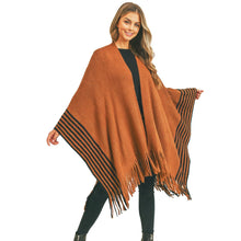 Load image into Gallery viewer, Brown Stripe Fringe Ruana
