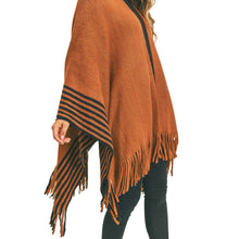 Load image into Gallery viewer, Brown Stripe Fringe Ruana
