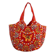 Load image into Gallery viewer, Red Embroidered Elephant Tote
