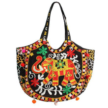 Load image into Gallery viewer, Black Embroidered Elephant Tote
