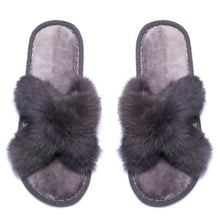 Load image into Gallery viewer, Size Small Gray Fur Slippers
