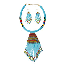 Load image into Gallery viewer, Blue Bead Tassel Necklace Set
