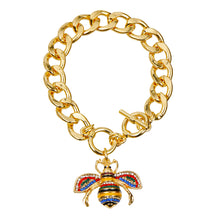 Load image into Gallery viewer, Designer Style Multi Color Rhinestone Bee Toggle Bracelet
