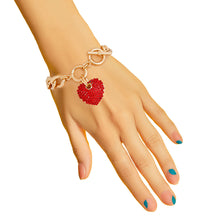 Load image into Gallery viewer, Red Stone Heart Gold Bracelet
