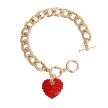 Load image into Gallery viewer, Red Stone Heart Gold Bracelet
