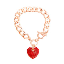 Load image into Gallery viewer, Red Rose Gold Heart Toggle Bracelet
