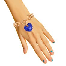 Load image into Gallery viewer, Blue Stone Heart Gold Bracelet
