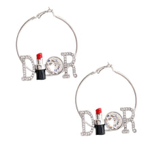 Load image into Gallery viewer, Dior Inspired Lipstick Silver Hoops
