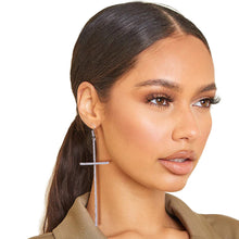 Load image into Gallery viewer, Pave Rhinestone Silver Cross Drop Earrings
