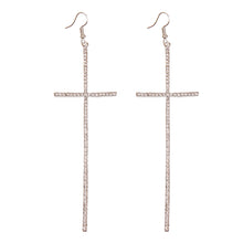 Load image into Gallery viewer, Pave Rhinestone Silver Cross Drop Earrings
