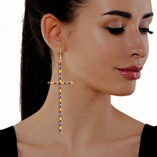 Load image into Gallery viewer, Rainbow Pave Stone Cross Earrings
