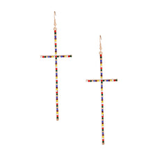 Load image into Gallery viewer, Rainbow Pave Stone Cross Earrings
