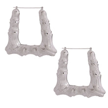 Load image into Gallery viewer, Silver Trapezoid Bamboo Hoops
