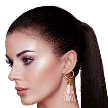 Load image into Gallery viewer, Pink Tassel Baby Hoop Earrings
