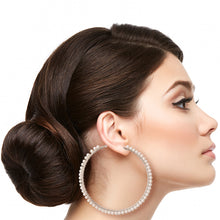 Load image into Gallery viewer, Silver Pearl Wrapped Hoops
