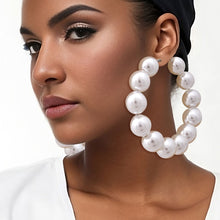 Load image into Gallery viewer, Large White Pearl Hoops
