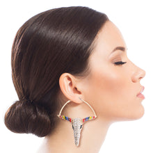 Load image into Gallery viewer, Rainbow Rhinestone Steer Hoops
