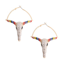 Load image into Gallery viewer, Rainbow Rhinestone Steer Hoops
