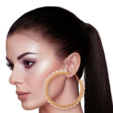 Load image into Gallery viewer, Cream Wire Wrapped 3 Inch Hoops
