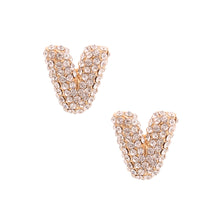 Load image into Gallery viewer, V Rhinestone Gold Studs

