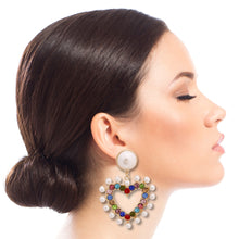 Load image into Gallery viewer, Multi Dangling Pearl Heart Earrings
