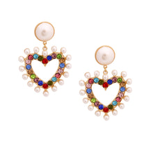 Load image into Gallery viewer, Multi Dangling Pearl Heart Earrings

