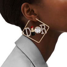 Load image into Gallery viewer, Gold Designer Red Lipstick Hoops
