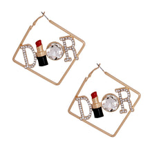 Load image into Gallery viewer, Gold Designer Red Lipstick Hoops
