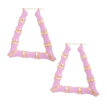Load image into Gallery viewer, Pink Lavender Trapezoid Bamboo Hoops
