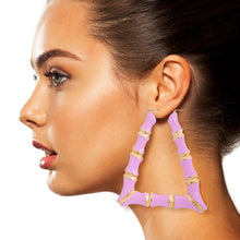 Load image into Gallery viewer, Pink Lavender Trapezoid Bamboo Hoops
