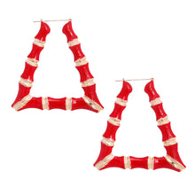 Load image into Gallery viewer, Red Trapezoid Bamboo Hoops
