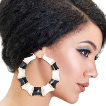 Load image into Gallery viewer, Black and White Color Bamboo Hoops

